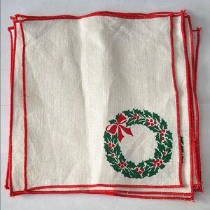 Set of 8 Vintage Linen Holiday Christmas Cocktail Napkins 7.5” square